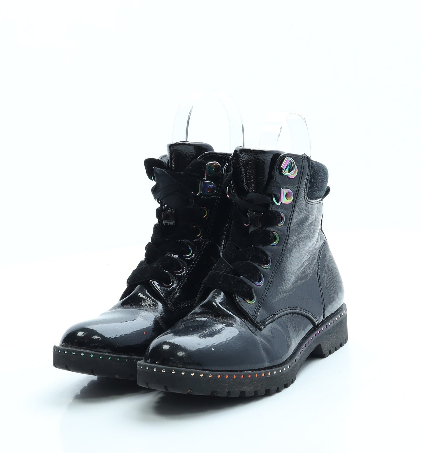 F&F Girls Black Leather Combat Boot UK 13 32