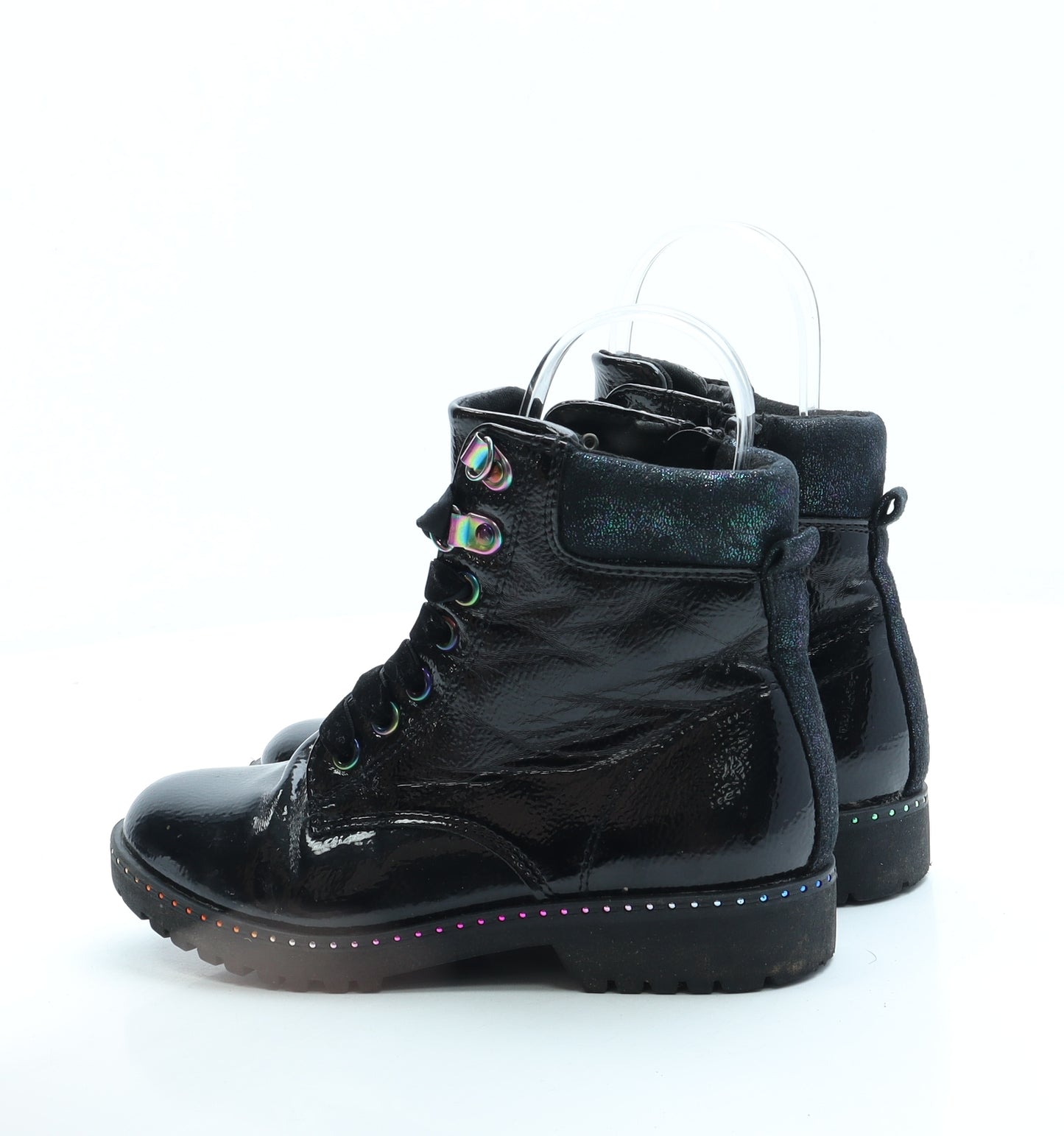 F&F Girls Black Leather Combat Boot UK 13 32