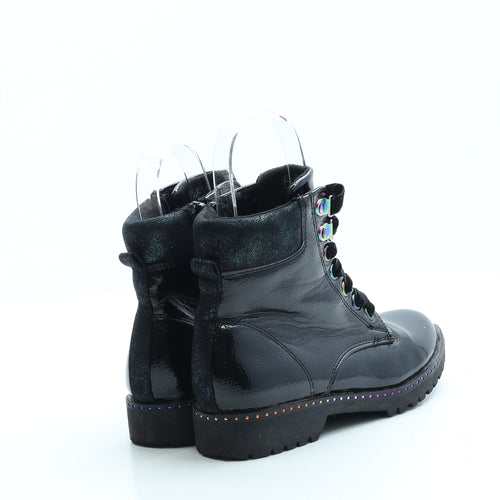 F&F Girls Black Leather Combat Boot UK 13 32