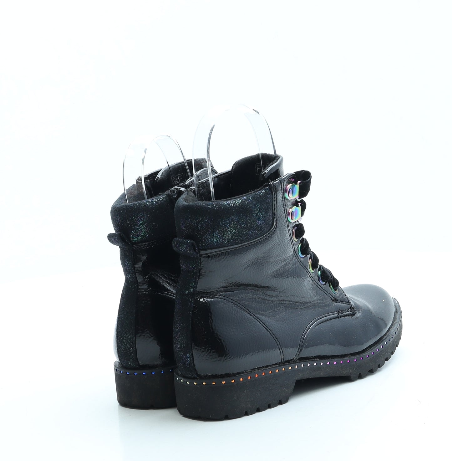 F&F Girls Black Leather Combat Boot UK 13 32