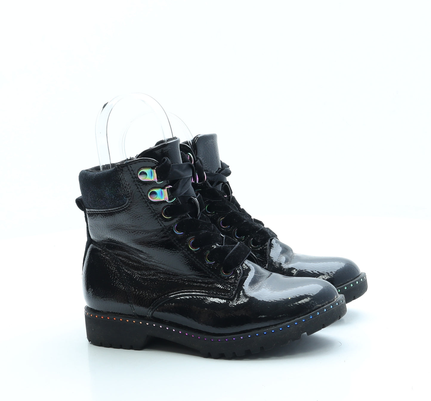 F&F Girls Black Leather Combat Boot UK 13 32