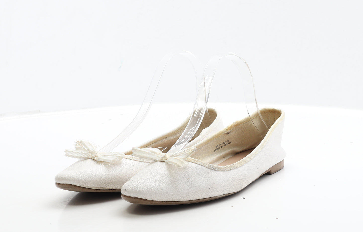 New Look Womens White Leather Ballet Flat UK 5 38 - Wide Fit