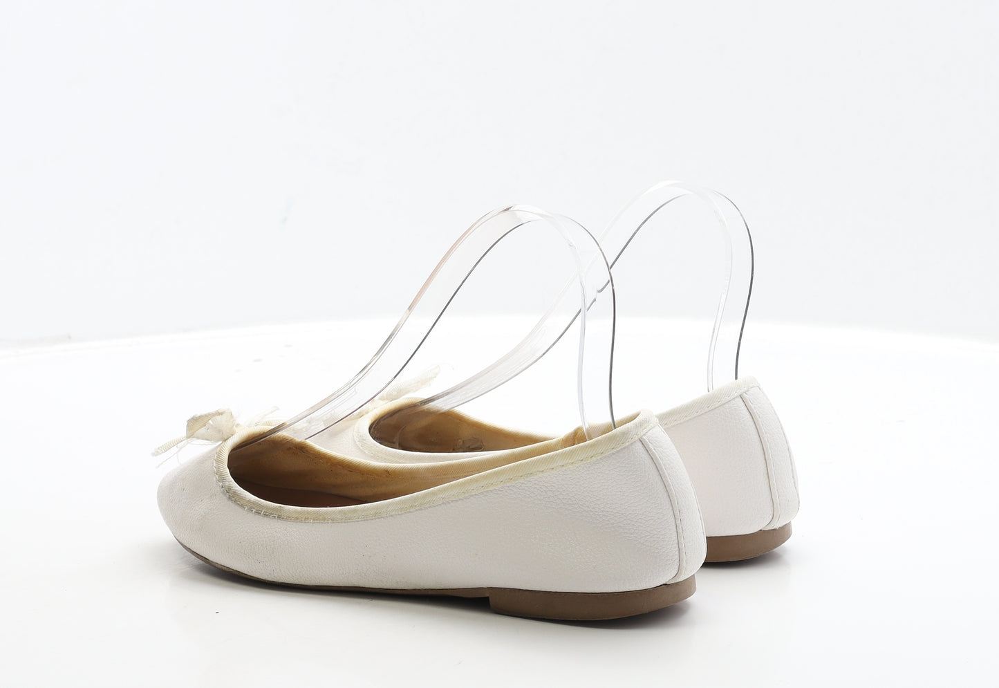 New Look Womens White Leather Ballet Flat UK 5 38 - Wide Fit