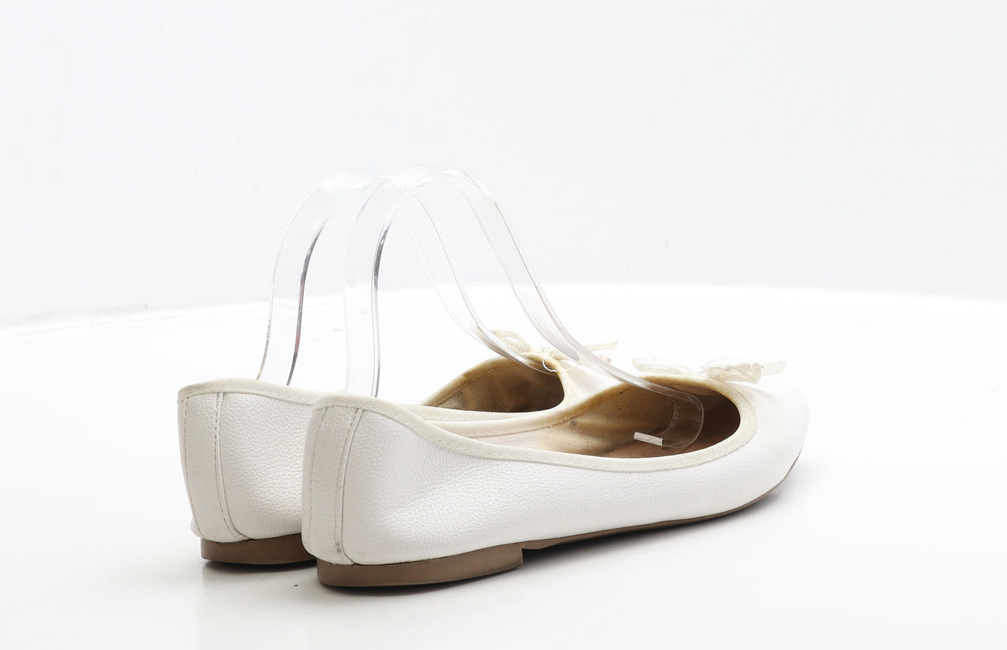 New Look Womens White Leather Ballet Flat UK 5 38 - Wide Fit