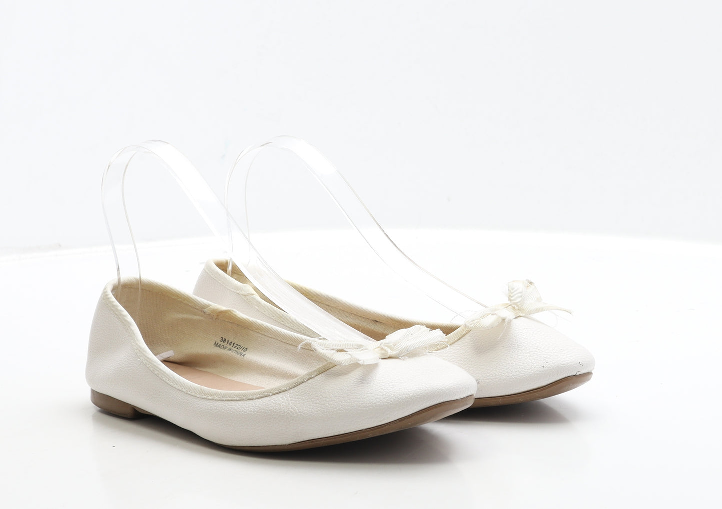 New Look Womens White Leather Ballet Flat UK 5 38 - Wide Fit