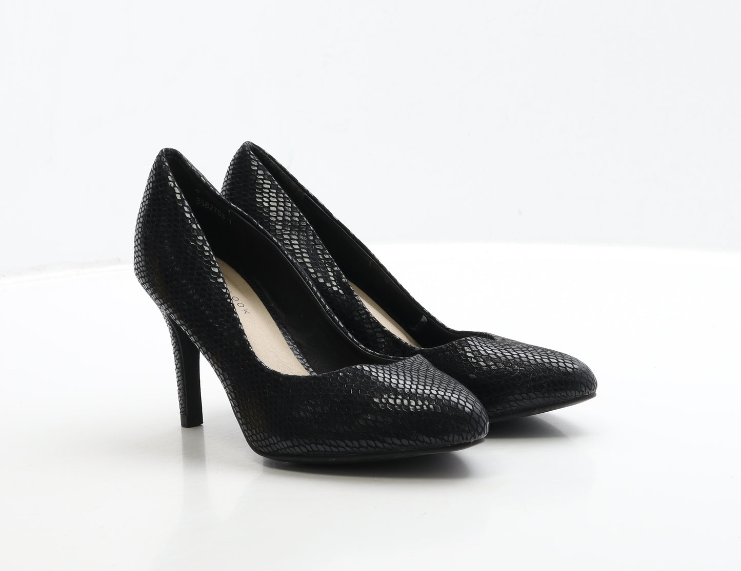 New Look Womens Black Geometric Leather Court Heel UK 4 37