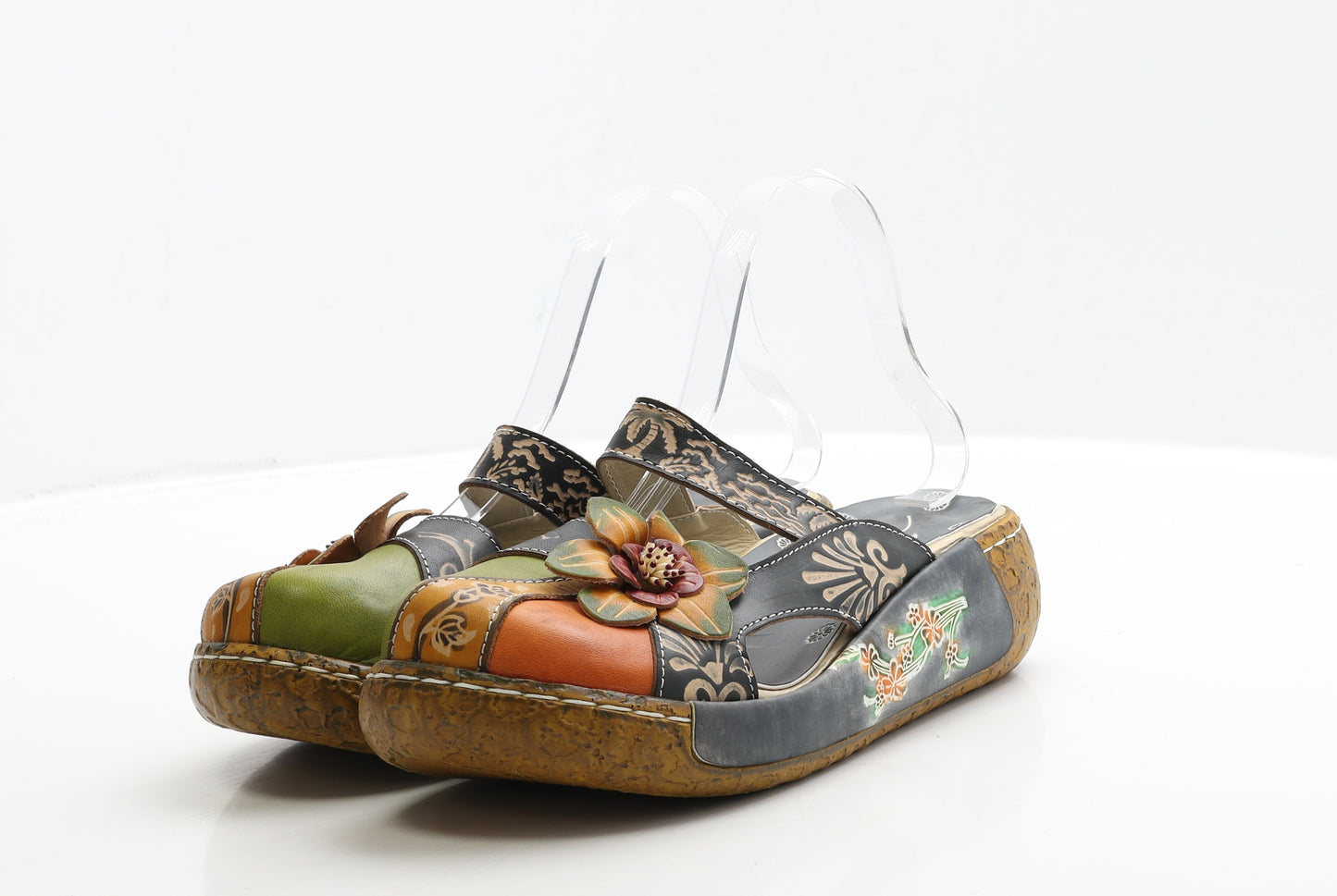 Preworn Womens Multicoloured Geometric Leather Slip On Sandal UK 7 40