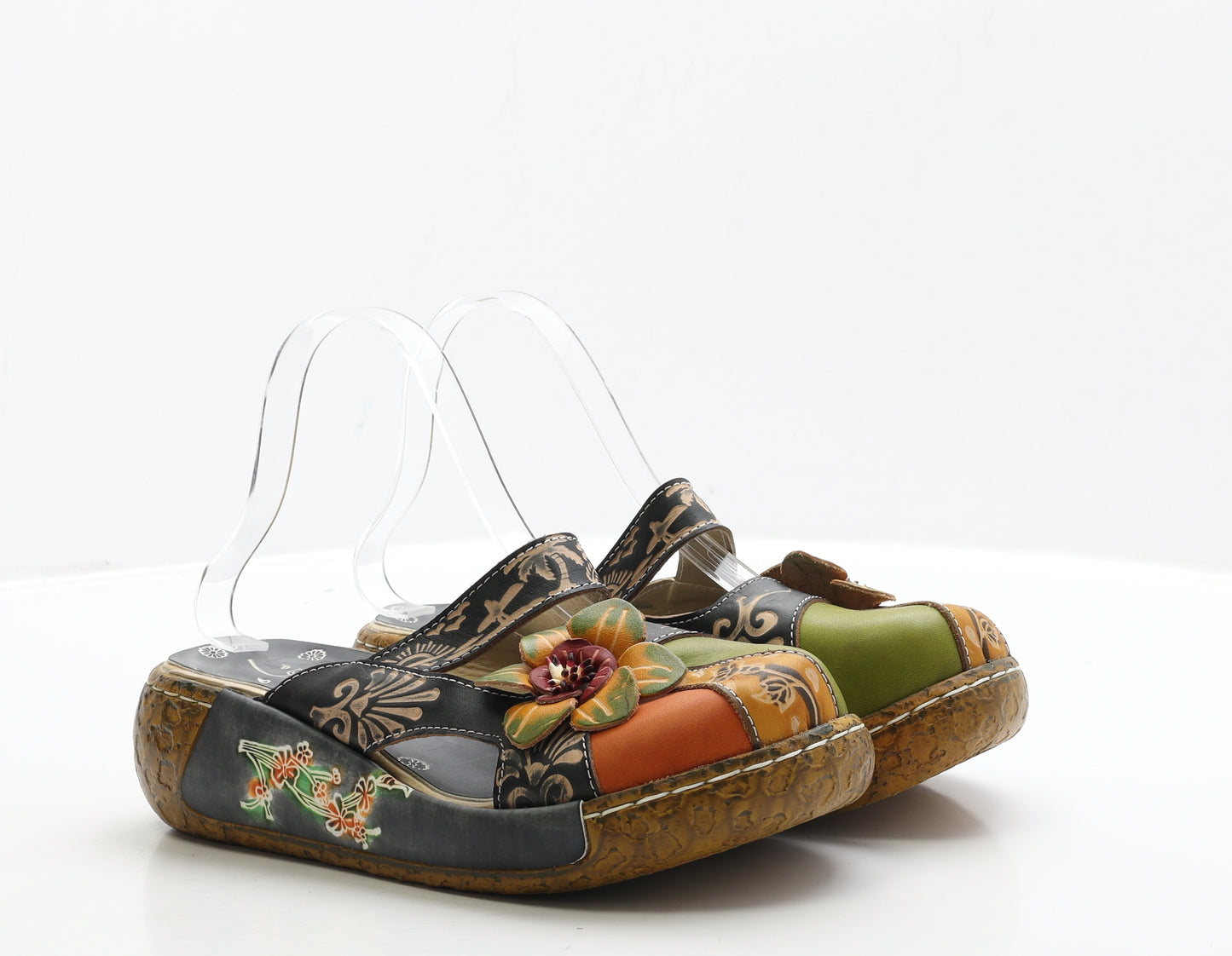 Preworn Womens Multicoloured Geometric Leather Slip On Sandal UK 7 40