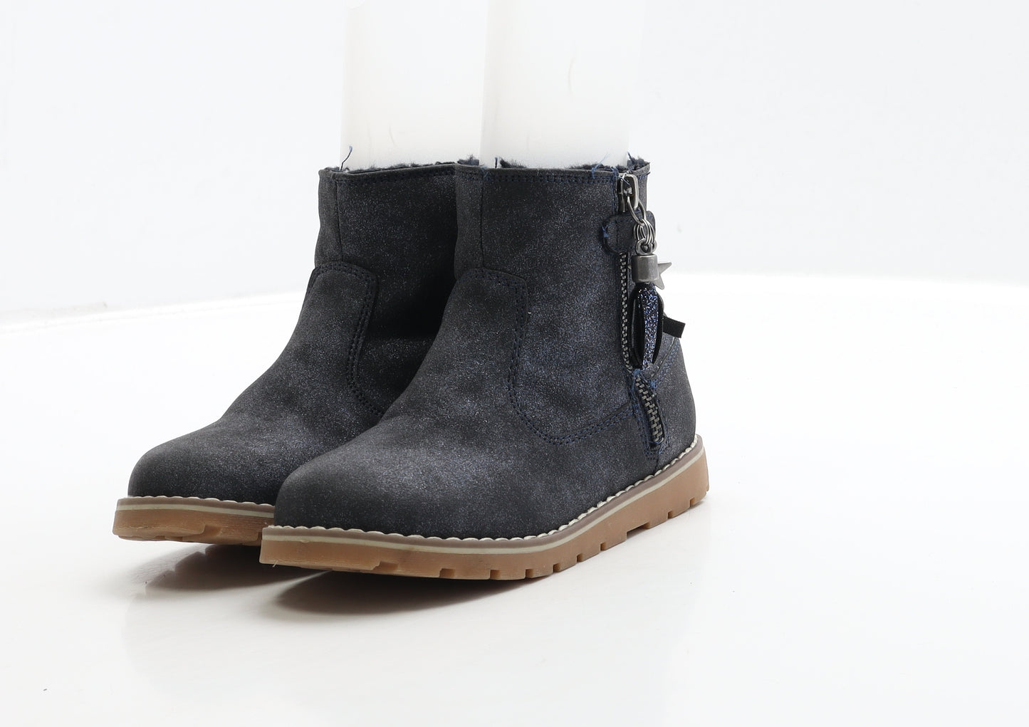 NEXT Girls Blue Leather Shearling Style Boot UK 9.5