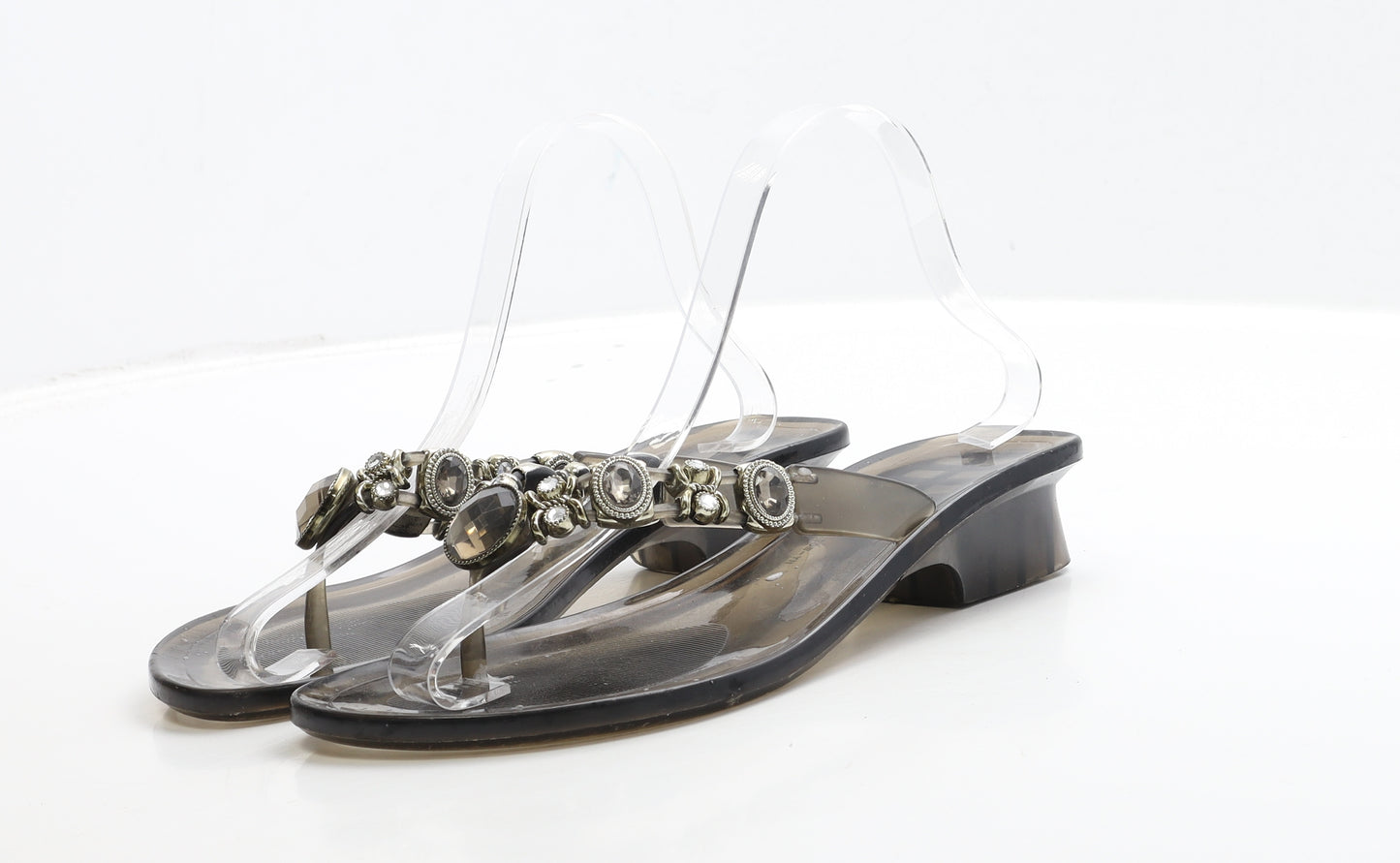Preworn Womens Black Rubber Thong Sandal UK 8 41
