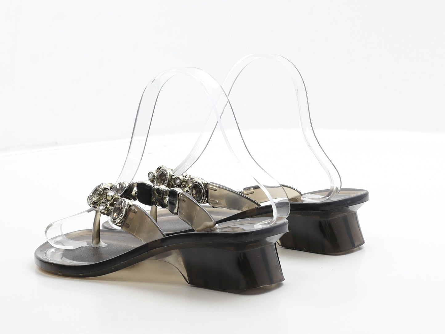 Preworn Womens Black Rubber Thong Sandal UK 8 41