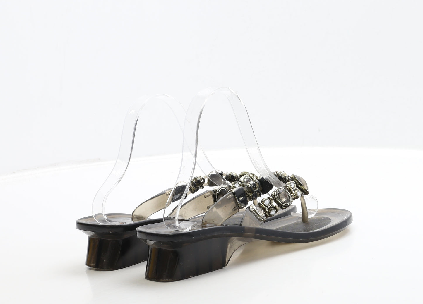 Preworn Womens Black Rubber Thong Sandal UK 8 41