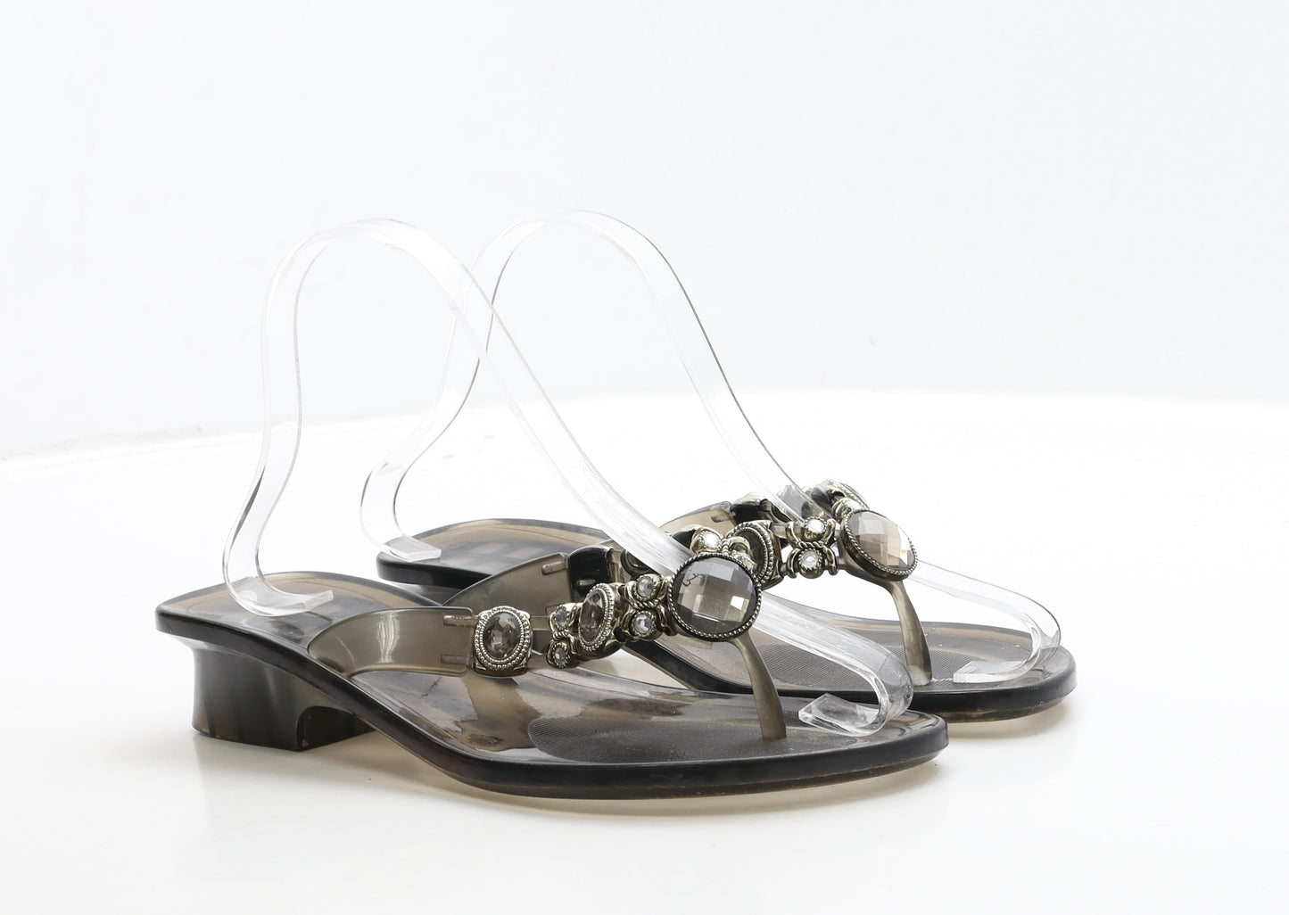 Preworn Womens Black Rubber Thong Sandal UK 8 41
