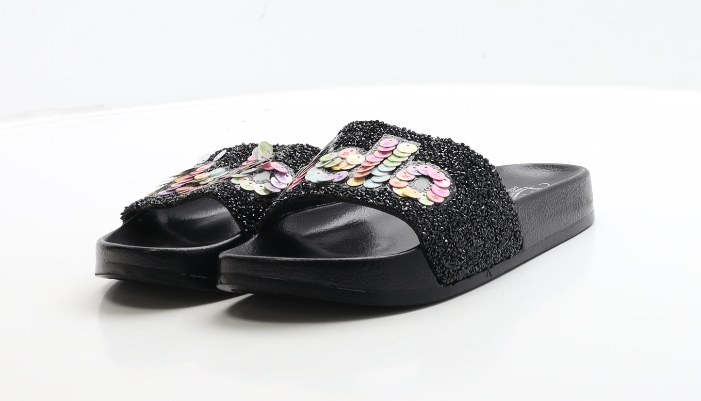 Pienn Womens Black Polyester Slider Sandal UK 5 38 - Hello