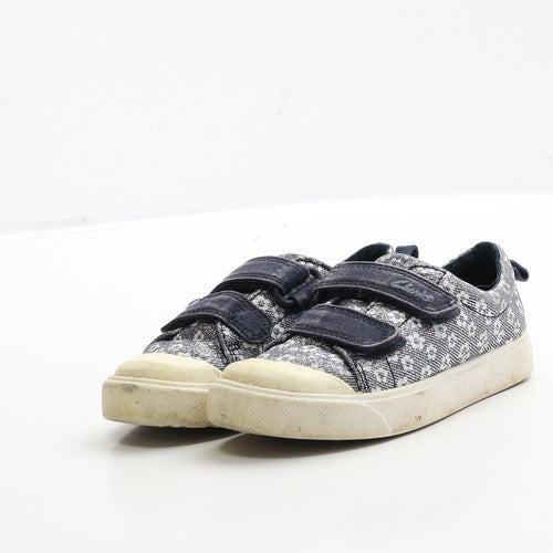 Clarks Girls Blue Floral Fabric Flat Casual UK 7