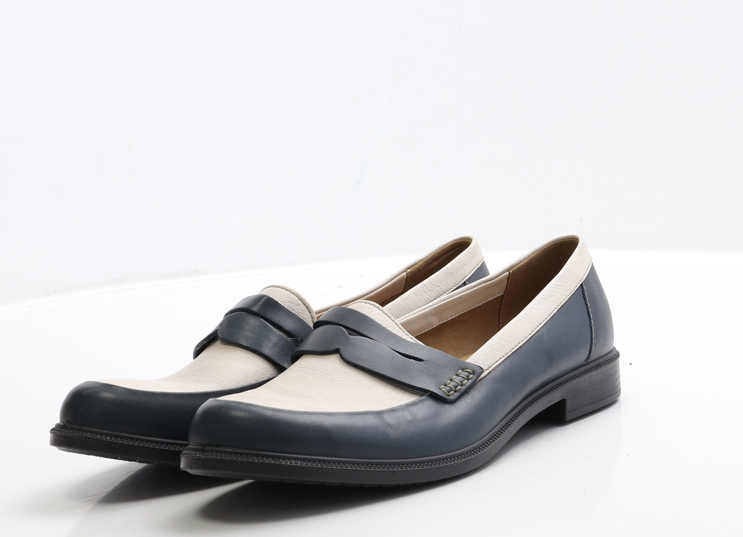 Hotter Womens Blue Leather Loafer Flat UK 7 40