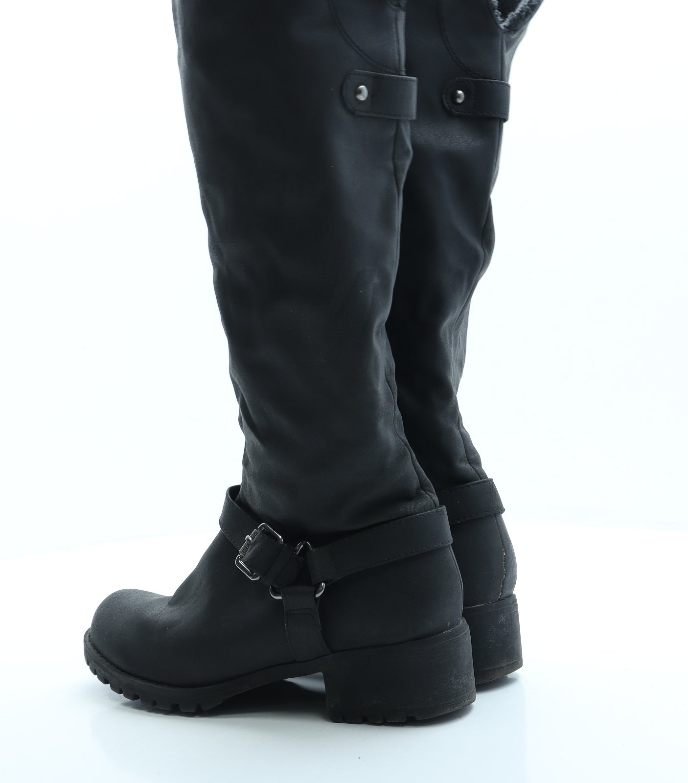 F&F Womens Black Leather Biker Boot UK 5