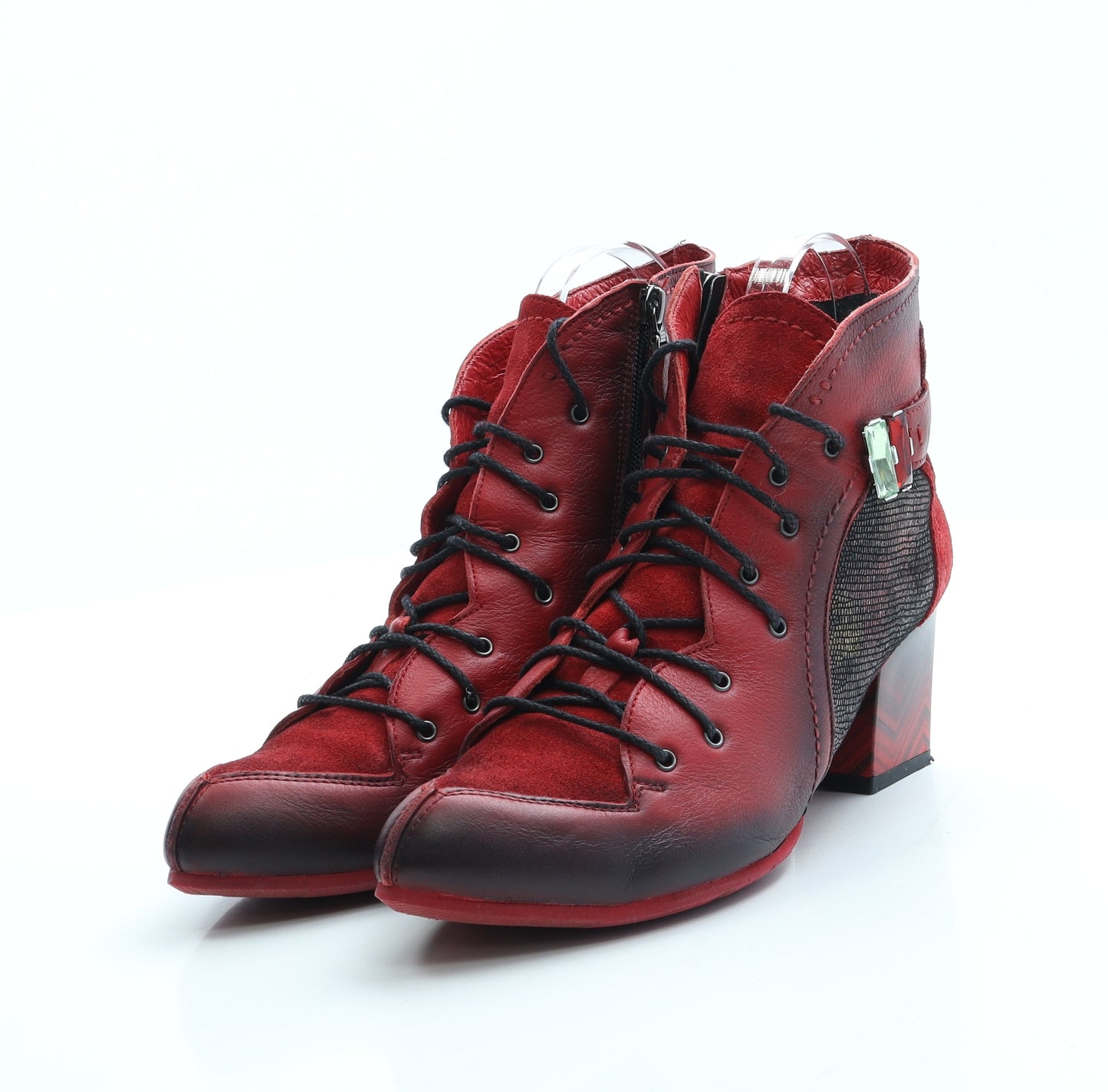 Preworn Womens Red Leather Bootie Boot UK 6 39