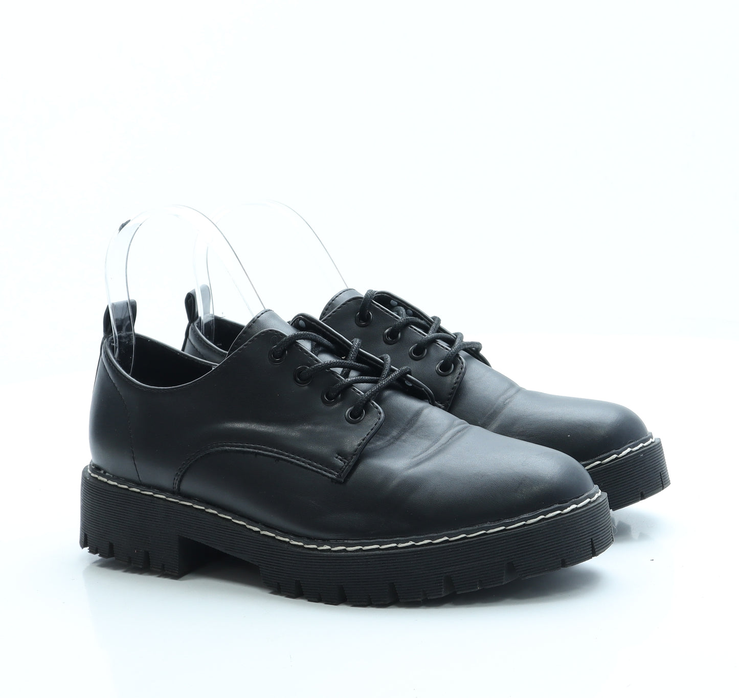 TU Womens Black Leather Boat Shoe Flat UK 5