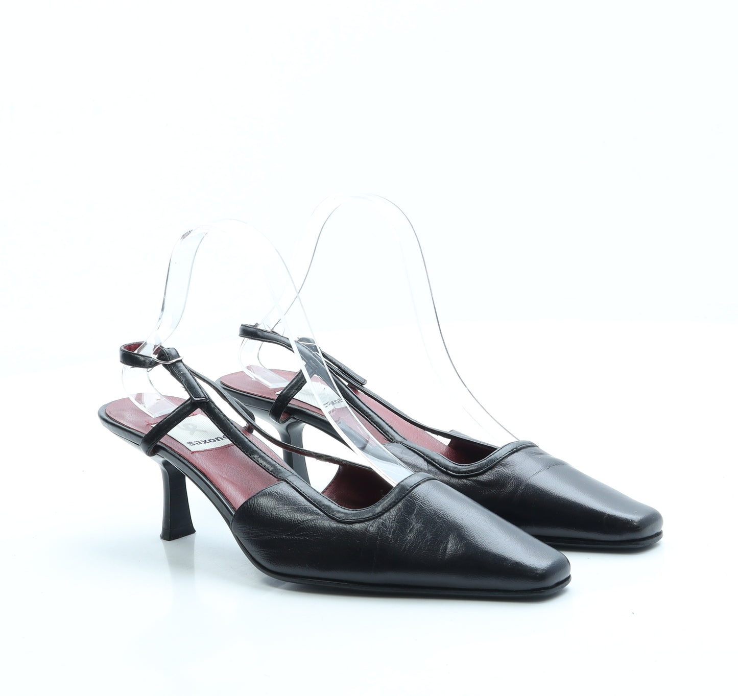 Saxone Womens Black Leather Slingback Heel UK 6