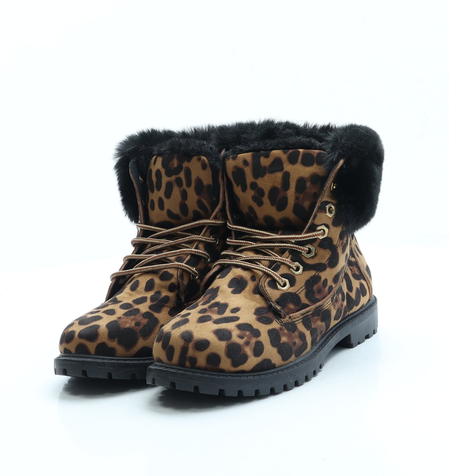 Preworn Womens Brown Animal Print Polyester Combat Boot UK 5 38