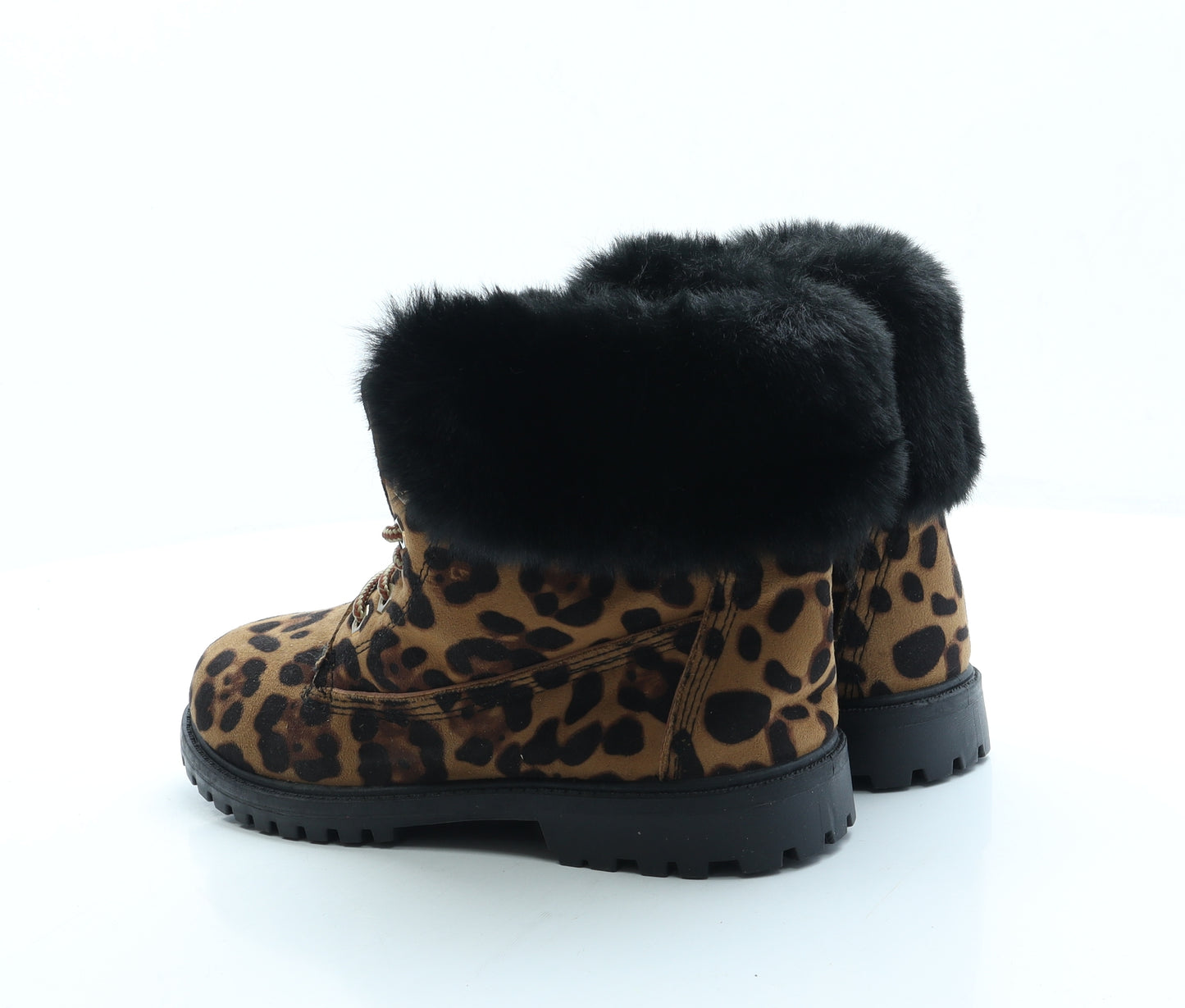 Preworn Womens Brown Animal Print Polyester Combat Boot UK 5 38