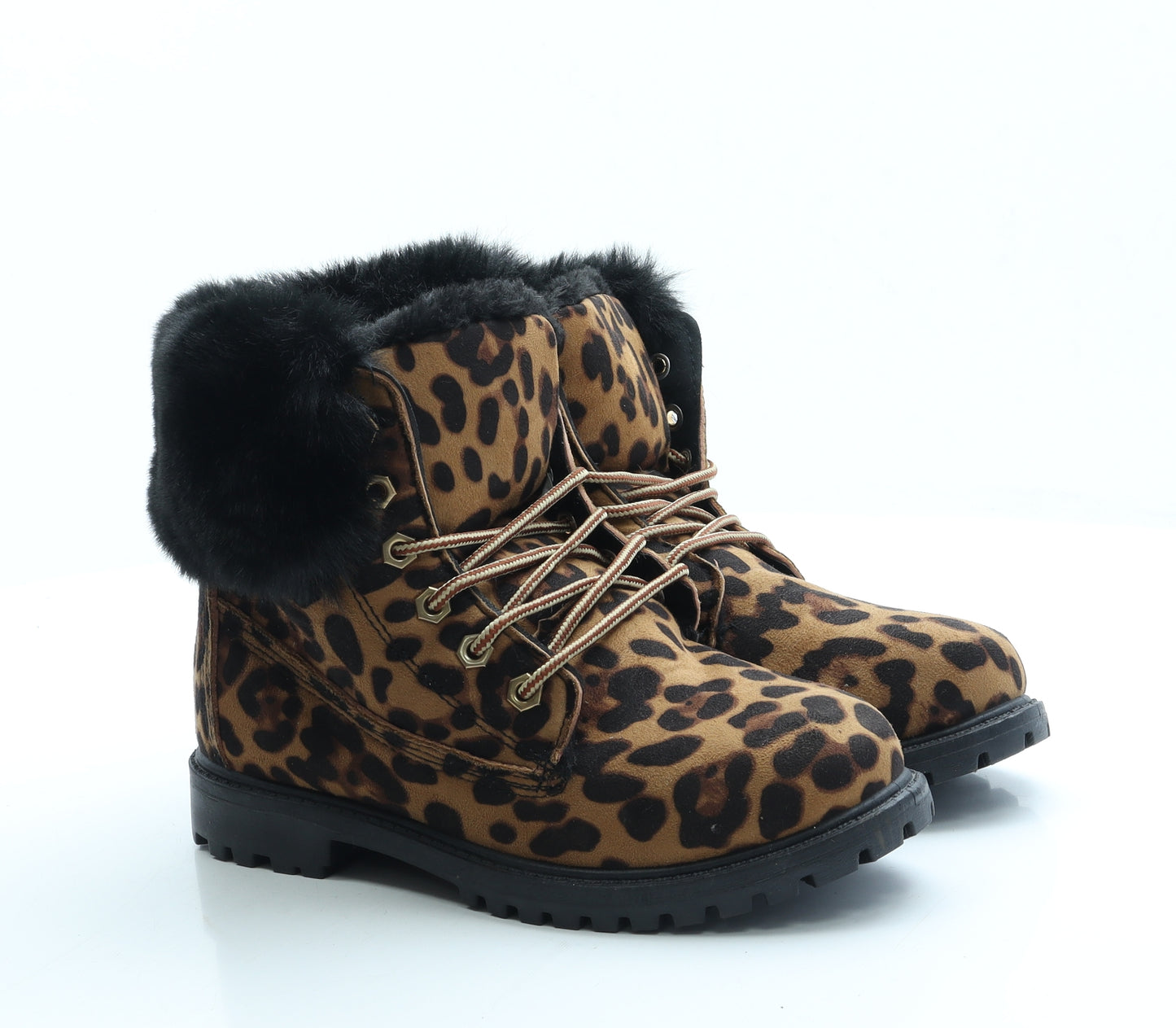 Preworn Womens Brown Animal Print Polyester Combat Boot UK 5 38