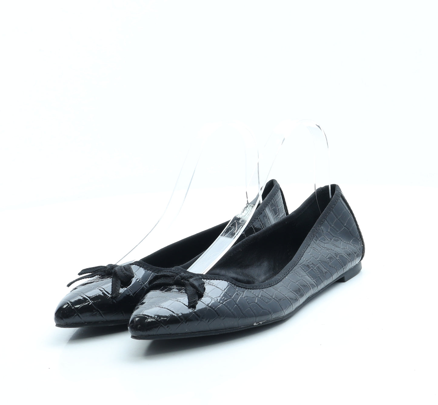 NEXT Womens Black Animal Print Leather Ballet Flat UK 6 39 - Croc Print