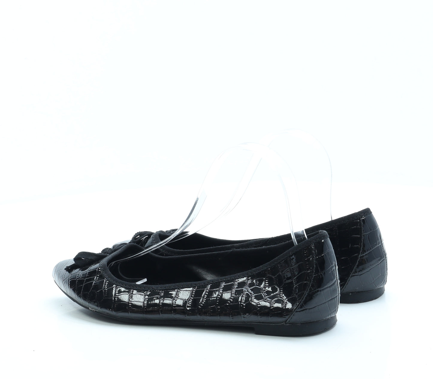 NEXT Womens Black Animal Print Leather Ballet Flat UK 6 39 - Croc Print