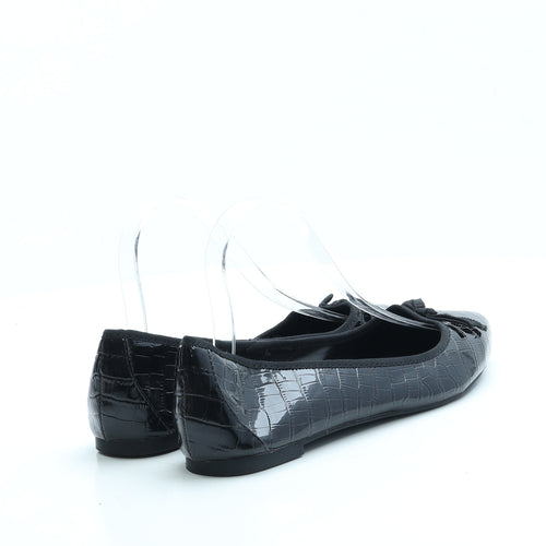NEXT Womens Black Animal Print Leather Ballet Flat UK 6 39 - Croc Print