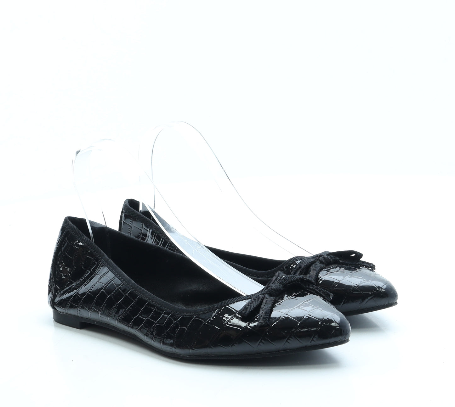 NEXT Womens Black Animal Print Leather Ballet Flat UK 6 39 - Croc Print