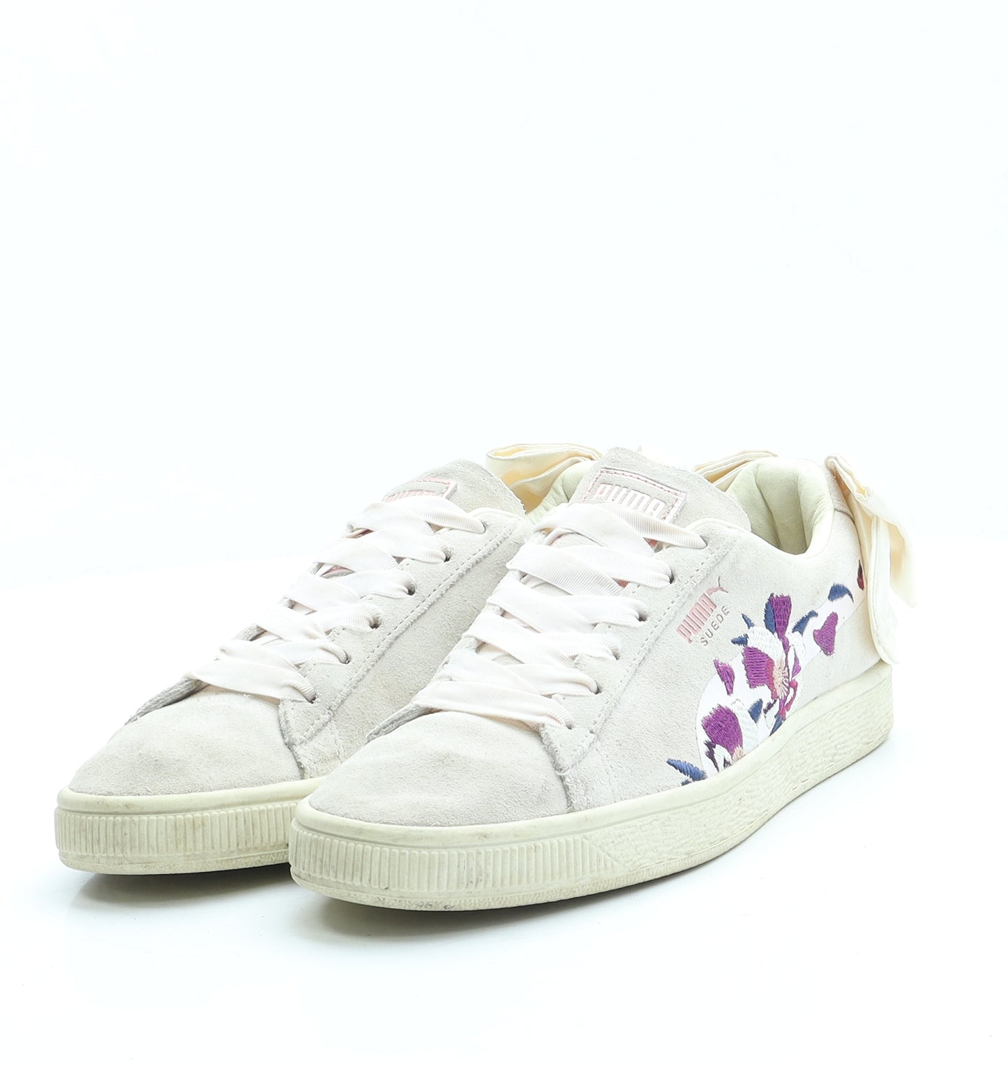 PUMA Womens Beige Floral Suede Trainer UK 5 38 - Suede, Bows on Back