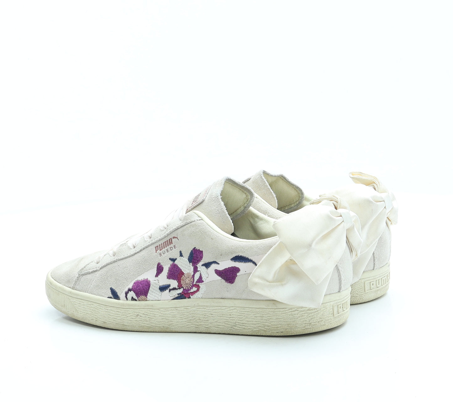 PUMA Womens Beige Floral Suede Trainer UK 5 38 - Suede, Bows on Back