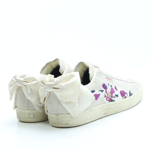 PUMA Womens Beige Floral Suede Trainer UK 5 38 - Suede, Bows on Back