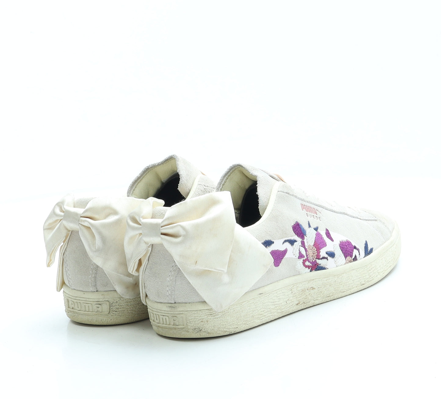 PUMA Womens Beige Floral Suede Trainer UK 5 38 - Suede, Bows on Back