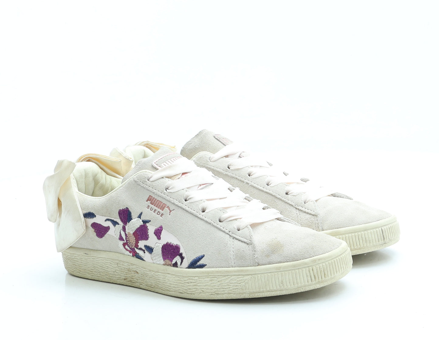 PUMA Womens Beige Floral Suede Trainer UK 5 38 - Suede, Bows on Back