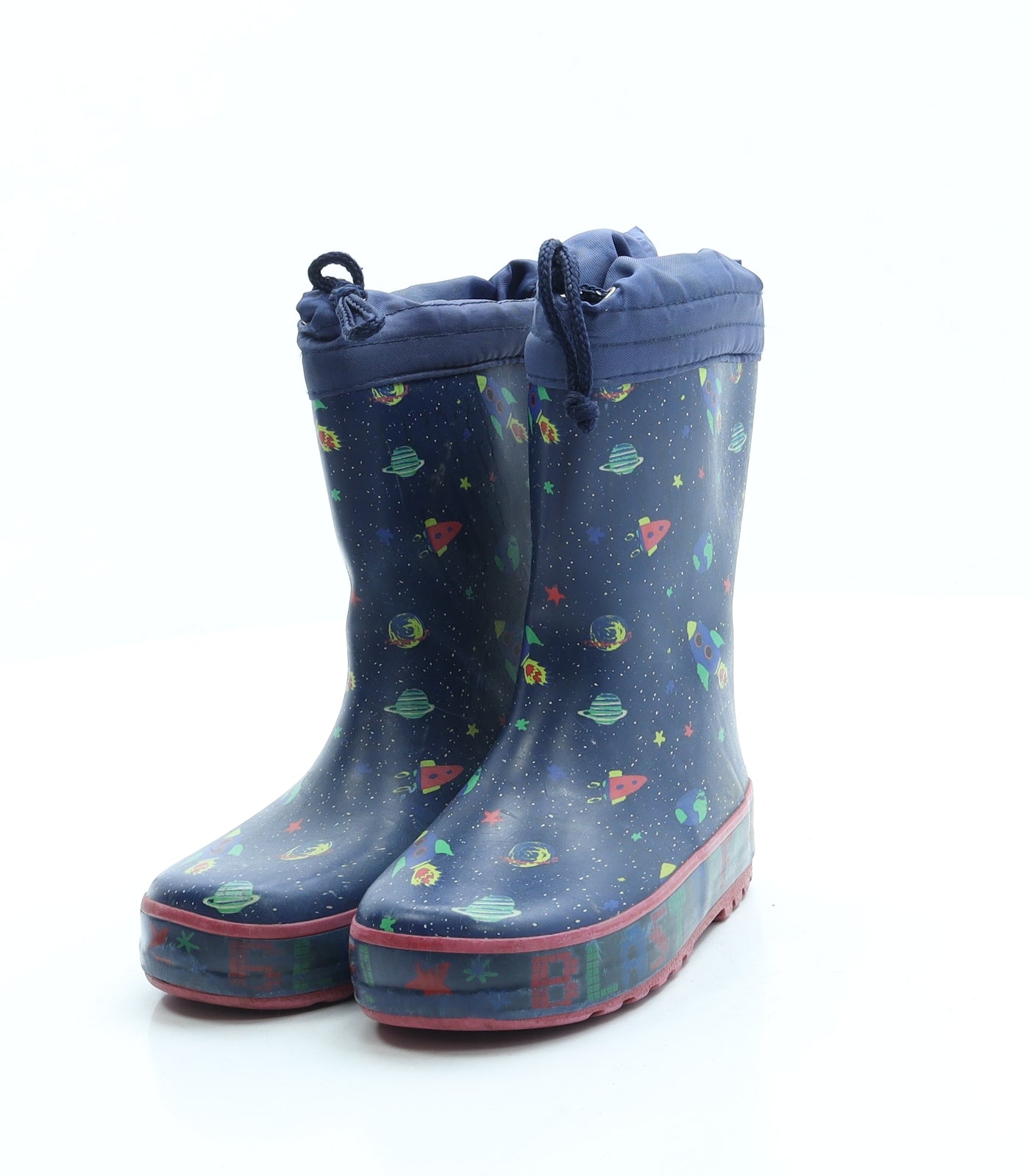 Preworn Boys Blue Rubber Wellies Boot UK 8 - Space