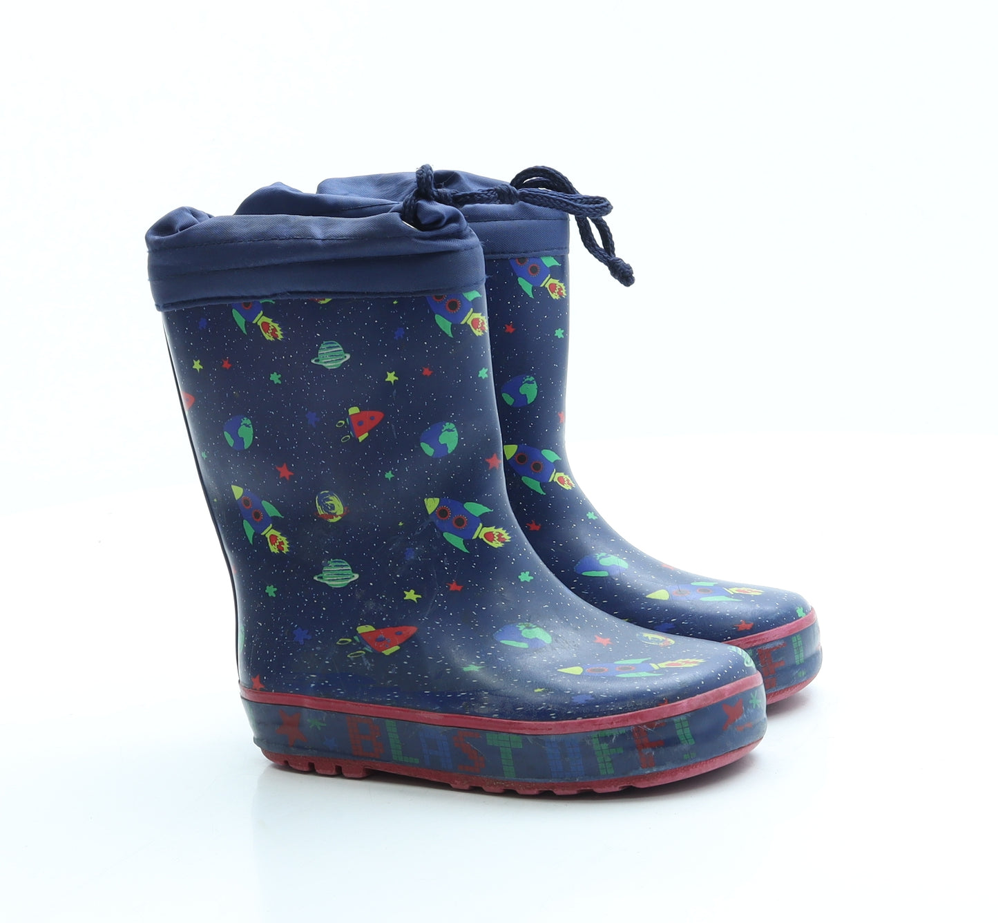 Preworn Boys Blue Rubber Wellies Boot UK 8 - Space