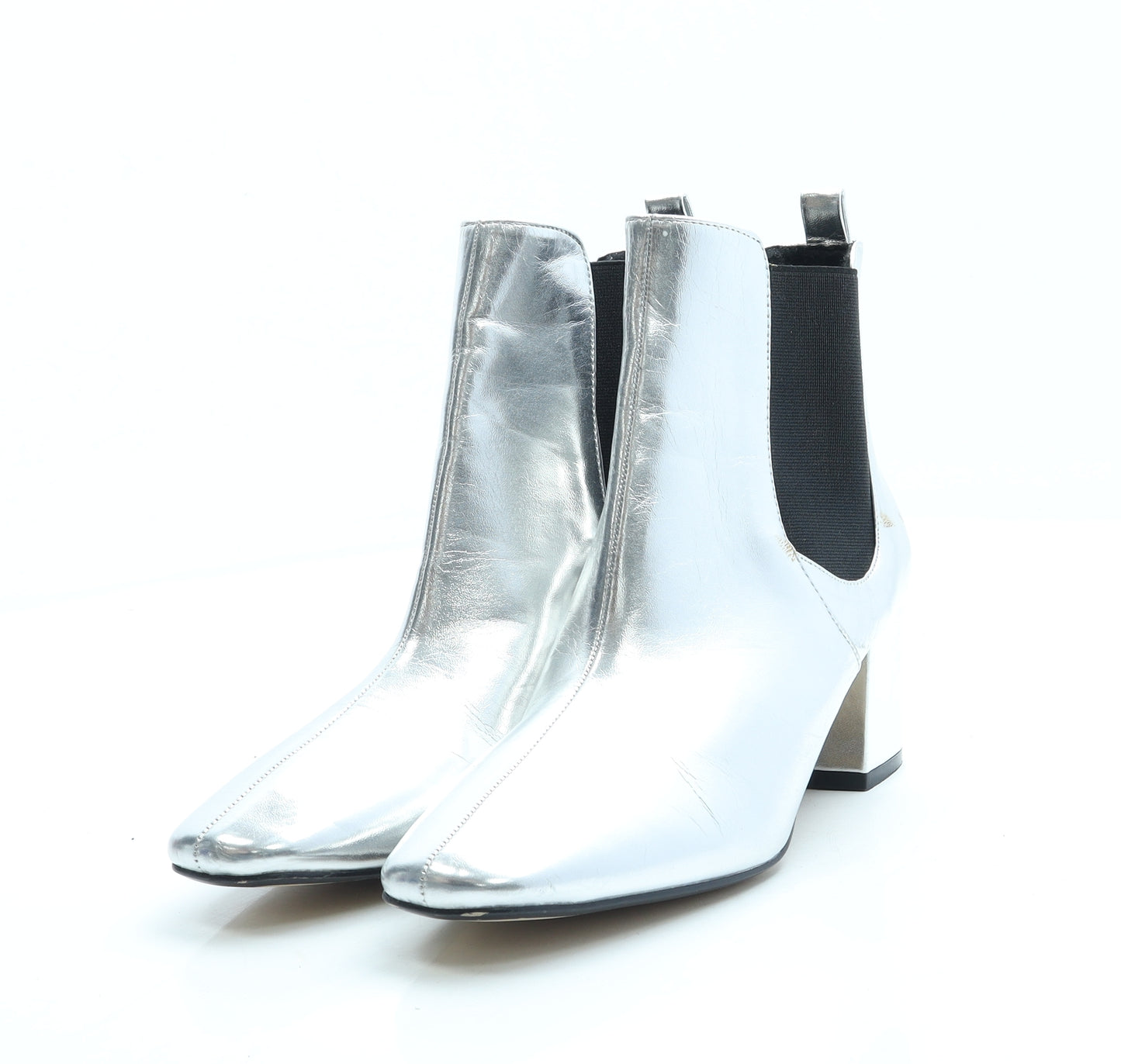 River Island Womens Silver Leather Bootie Boot UK 5 38
