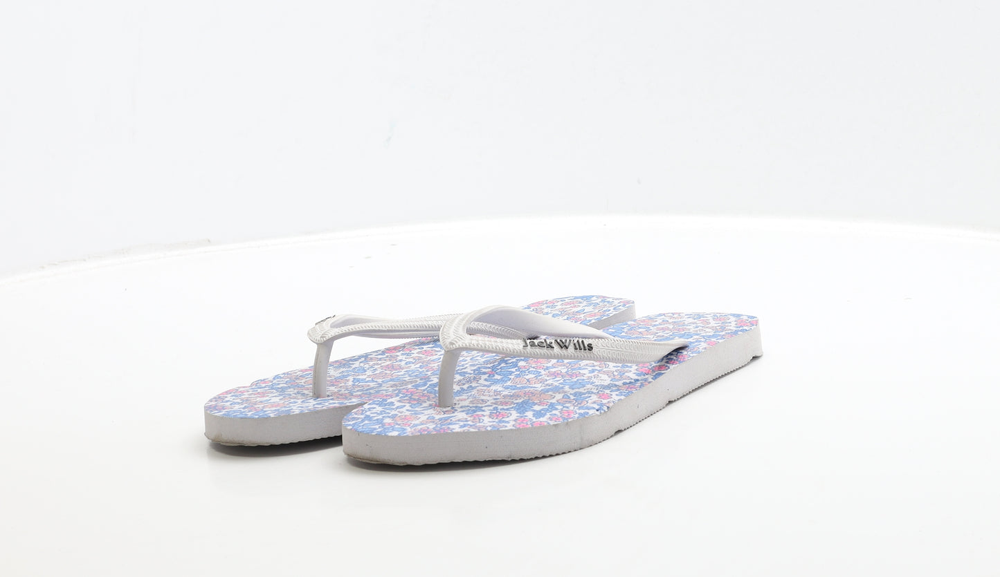 Jack Wills Womens White Floral Rubber Thong Sandal UK 6 38