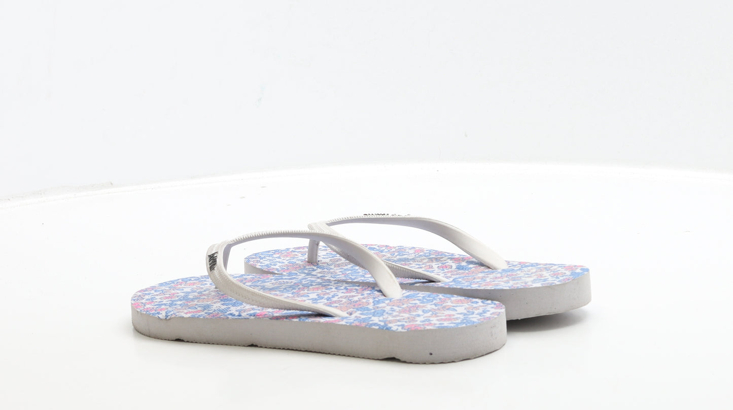 Jack Wills Womens White Floral Rubber Thong Sandal UK 6 38