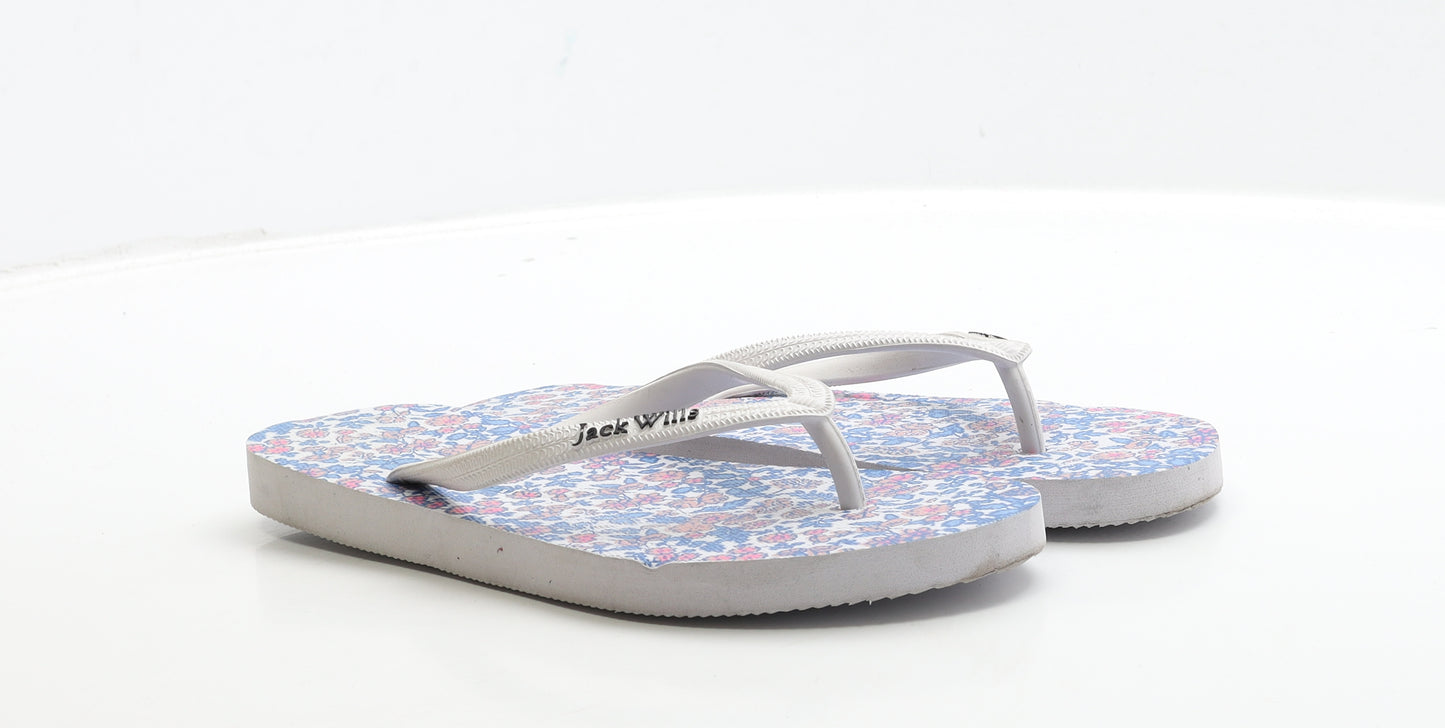 Jack Wills Womens White Floral Rubber Thong Sandal UK 6 38