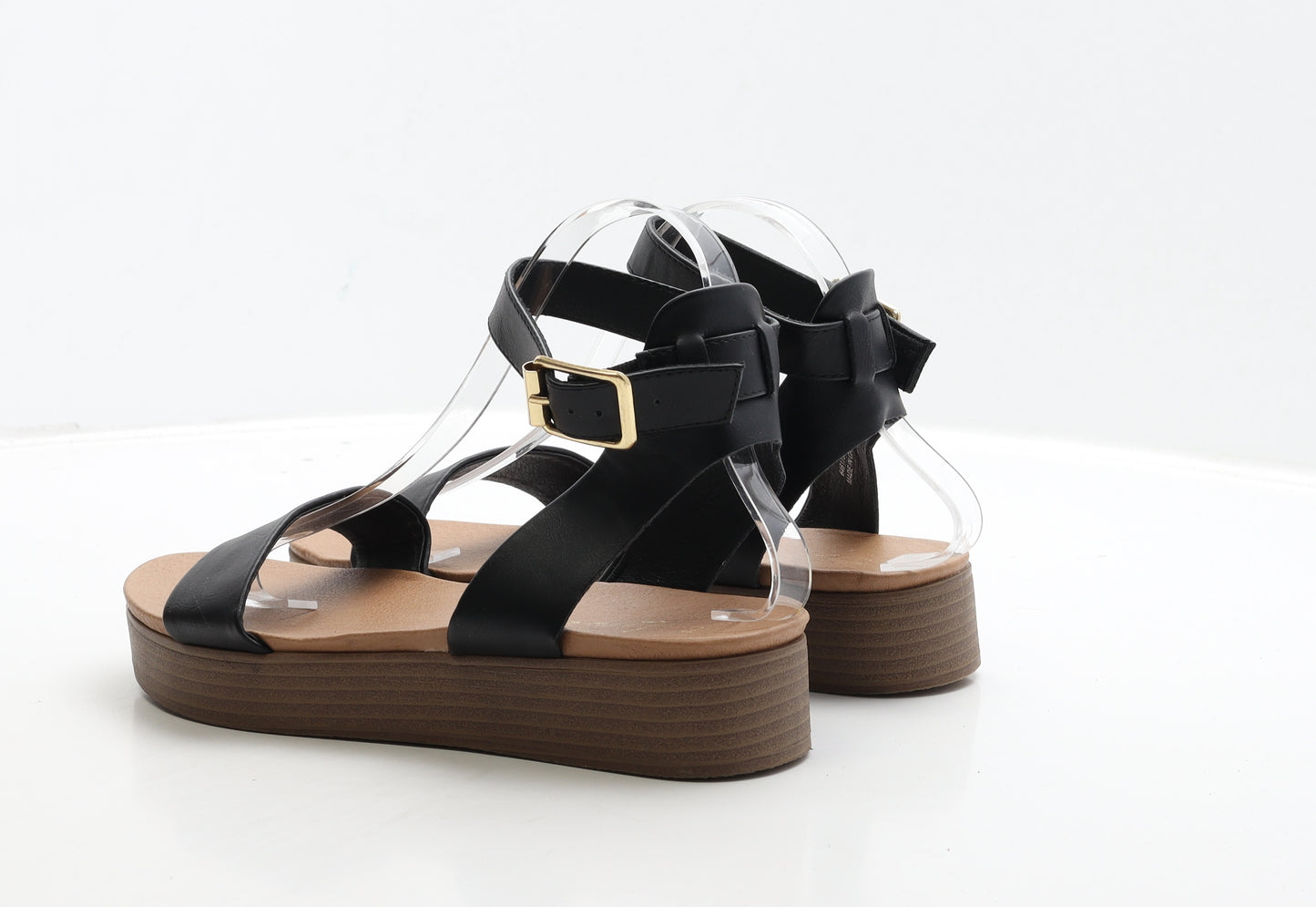 New Look Womens Black Leather Strappy Sandal UK 8 41