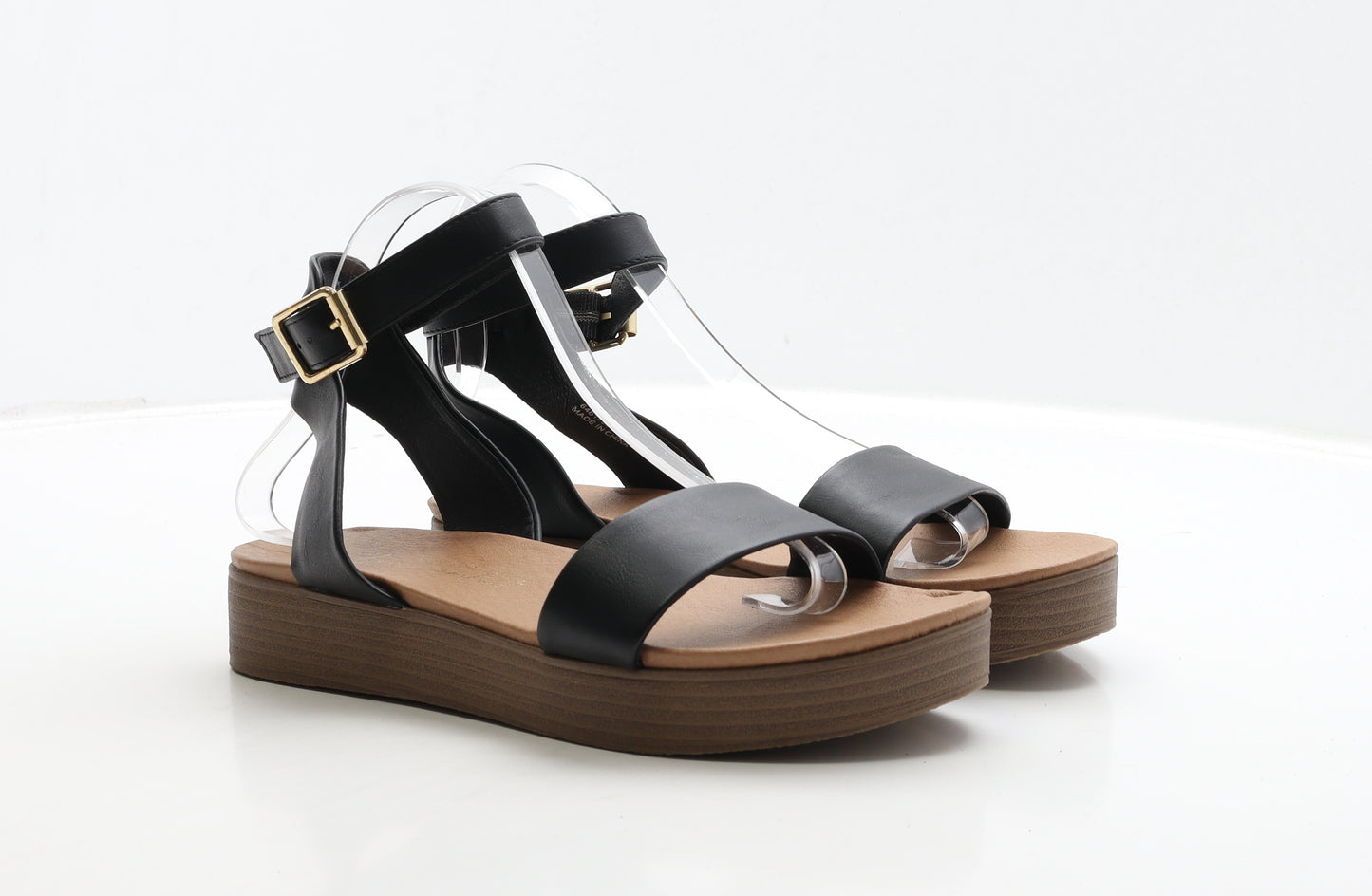 New Look Womens Black Leather Strappy Sandal UK 8 41