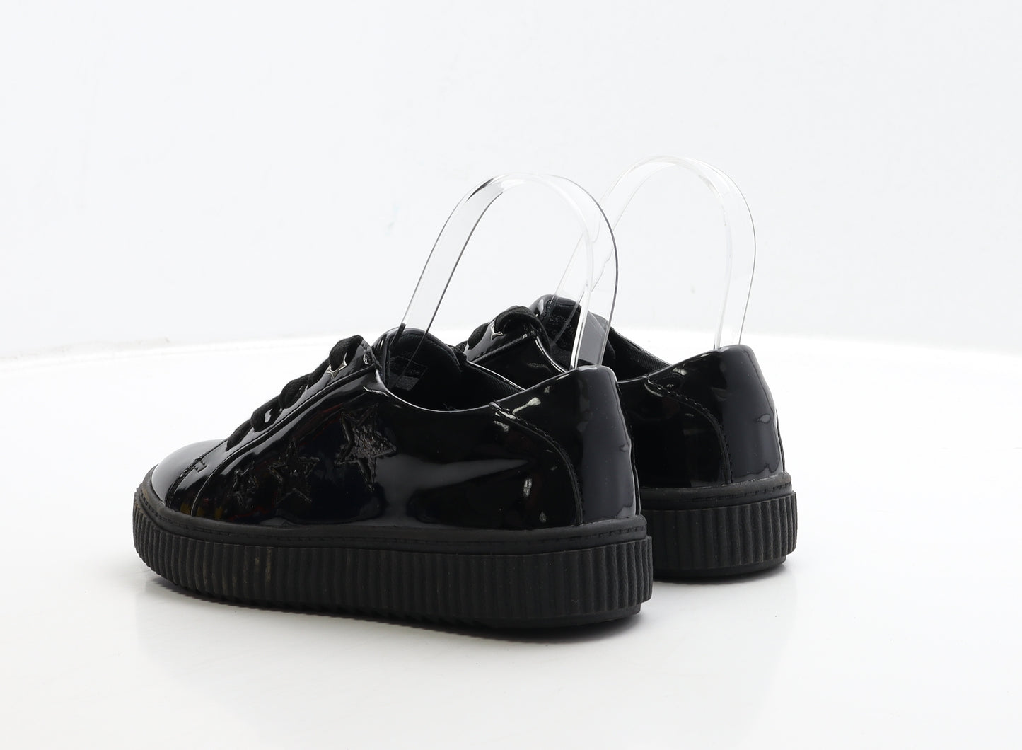 TU Girls Black PVC Trainer Casual UK 2 34 - Star Detail