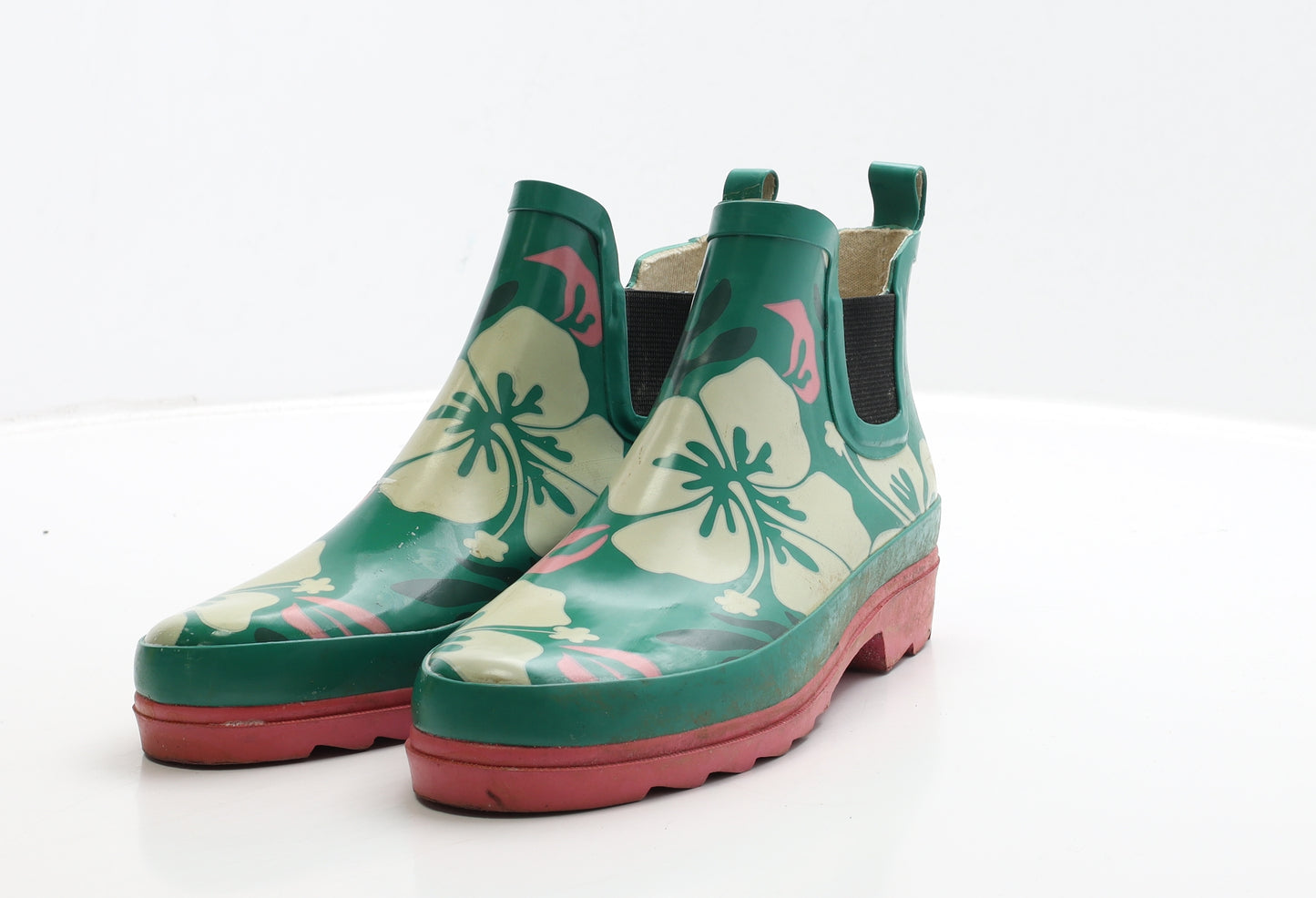 Preworn Womens Green Floral Rubber Wellies Boot UK 5 38