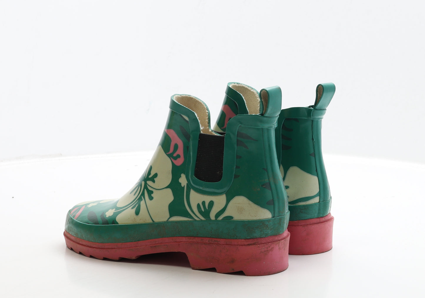 Preworn Womens Green Floral Rubber Wellies Boot UK 5 38
