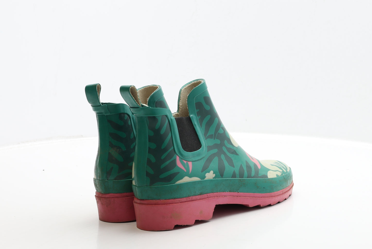 Preworn Womens Green Floral Rubber Wellies Boot UK 5 38