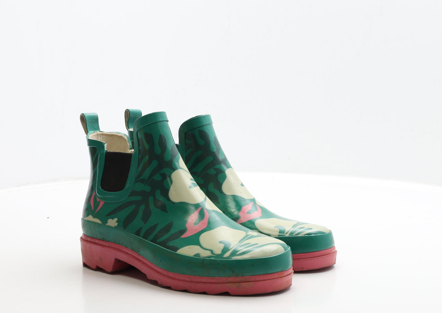Preworn Womens Green Floral Rubber Wellies Boot UK 5 38