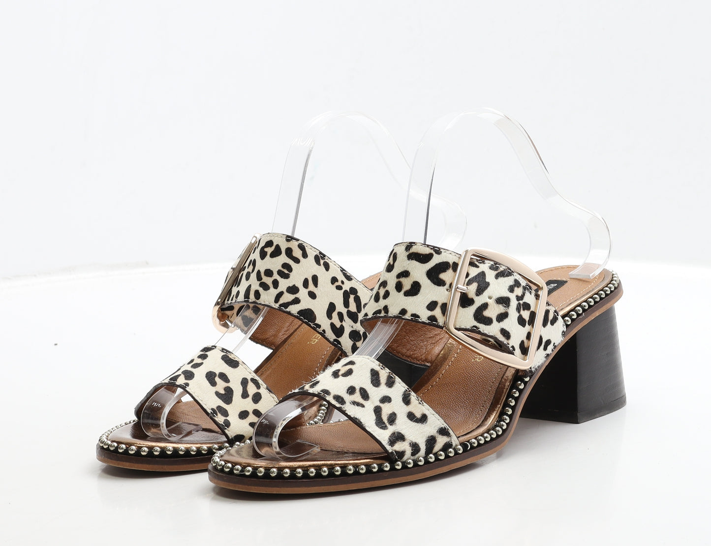 River Island Womens Beige Animal Print Leather Mule Heel UK 7 40